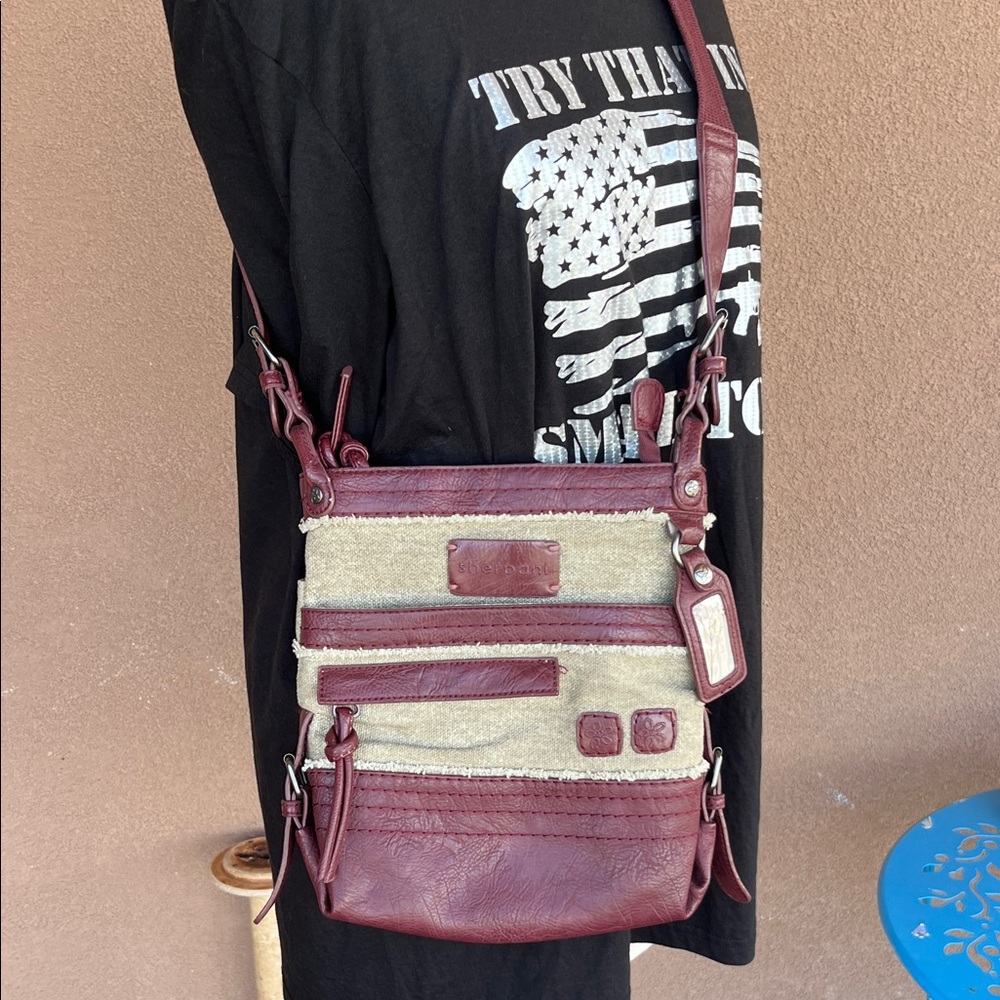 Sherpani Maroon and Beige Crossbody Bag